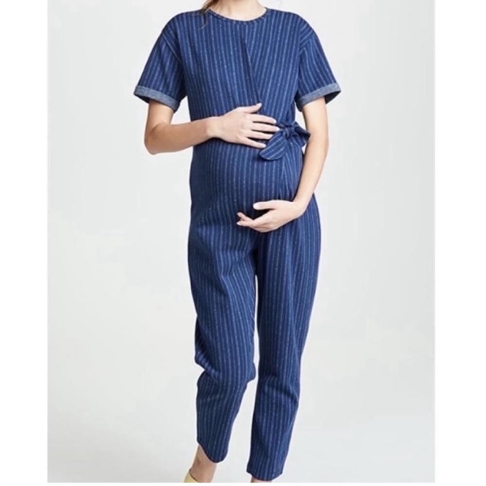 HATCH Maternity Lolo Jumpsuit, Navy Striped, Hatch Size 1 (sizes 2-4)